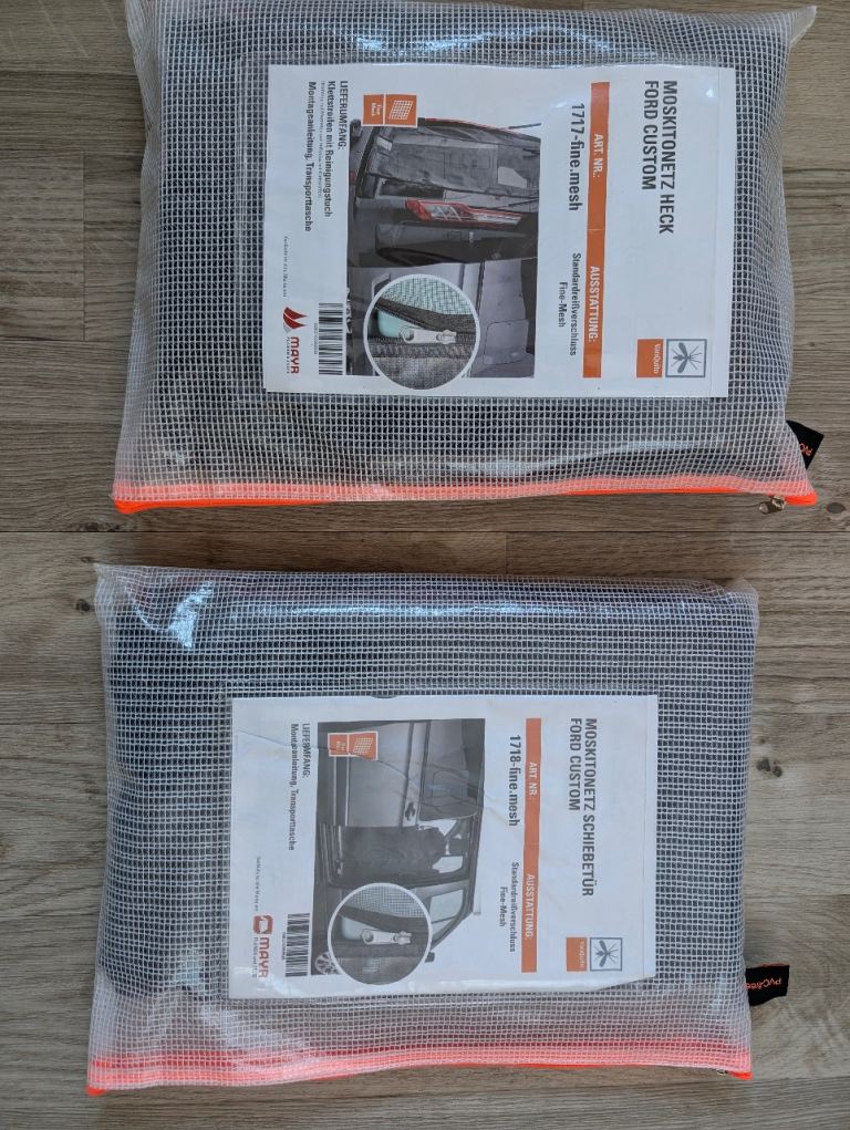 Mosquito nets for right sliding door and tailgate of Ford Nugget/Nugget Plus/Transit 2014-2024. 