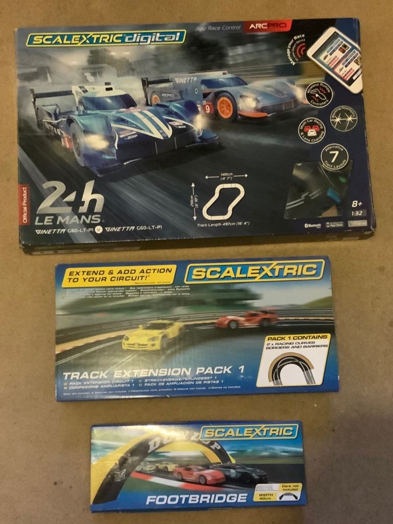 Scalextric Digital Arc Pro with Track Extension Pack 1 and Footbridge included