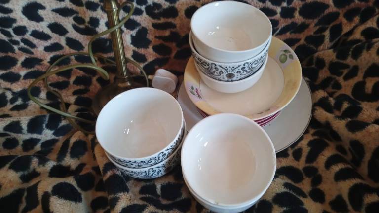 Free for collection Set of White and Patterned Ceramic Bowls and Plates