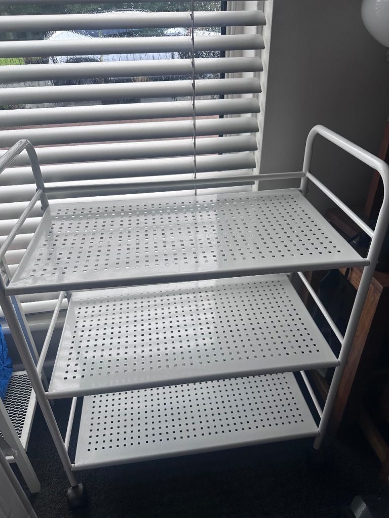 White Metal 3-Tier Storage Trolley on Wheels