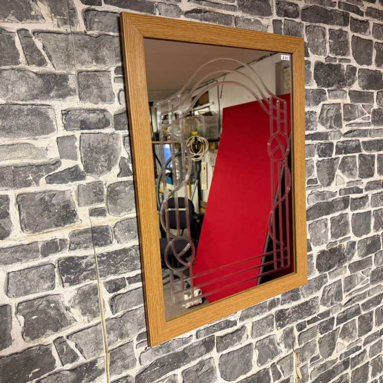 Wall Mirror with Etched Art Deco Style Design