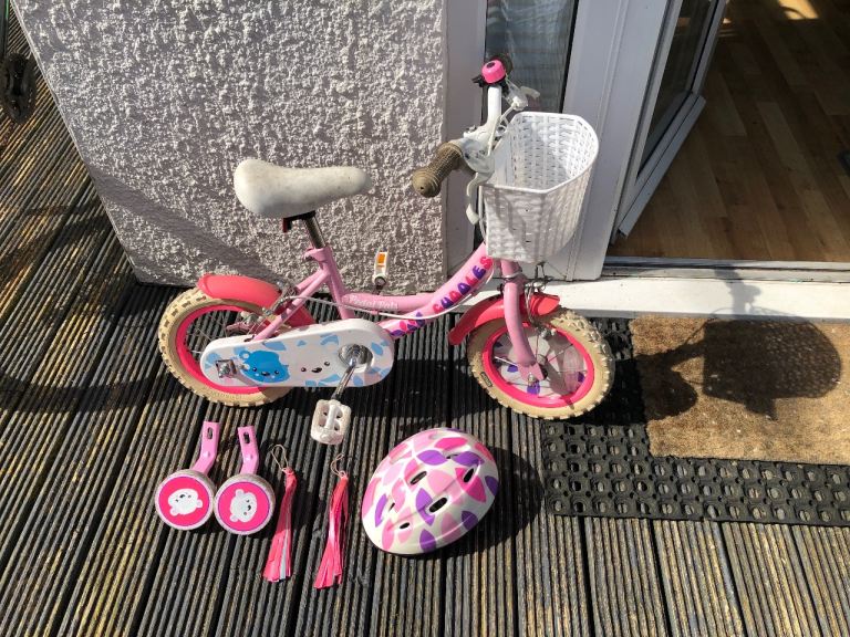 Kids Pink Bike with Stabilisers and Helmet
