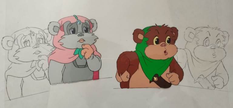 N. 2 Original Production Cels and 2 Drawings of STAR WARS : EWOKS (1985) from Nelvana Studios