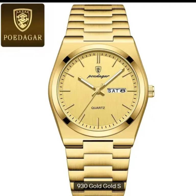 Poedagar Gold Quartz Men's Watch - Brand New Condition with Day/Date Display