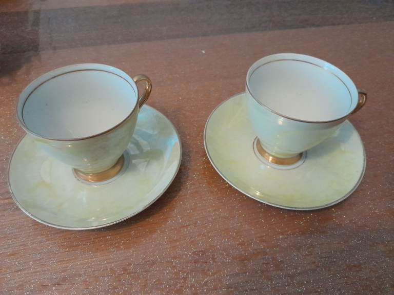 Pair of Vintage Light Green Teacups and Saucers