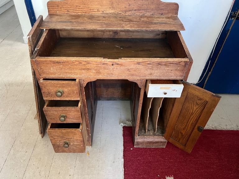 Vintage Wooden Desk with Drawers and Storage