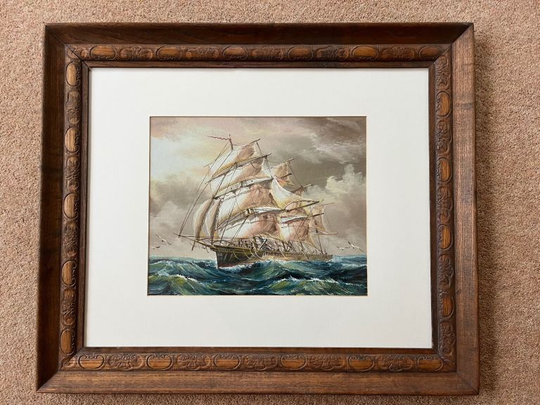 Oil painting of clipper at sea 