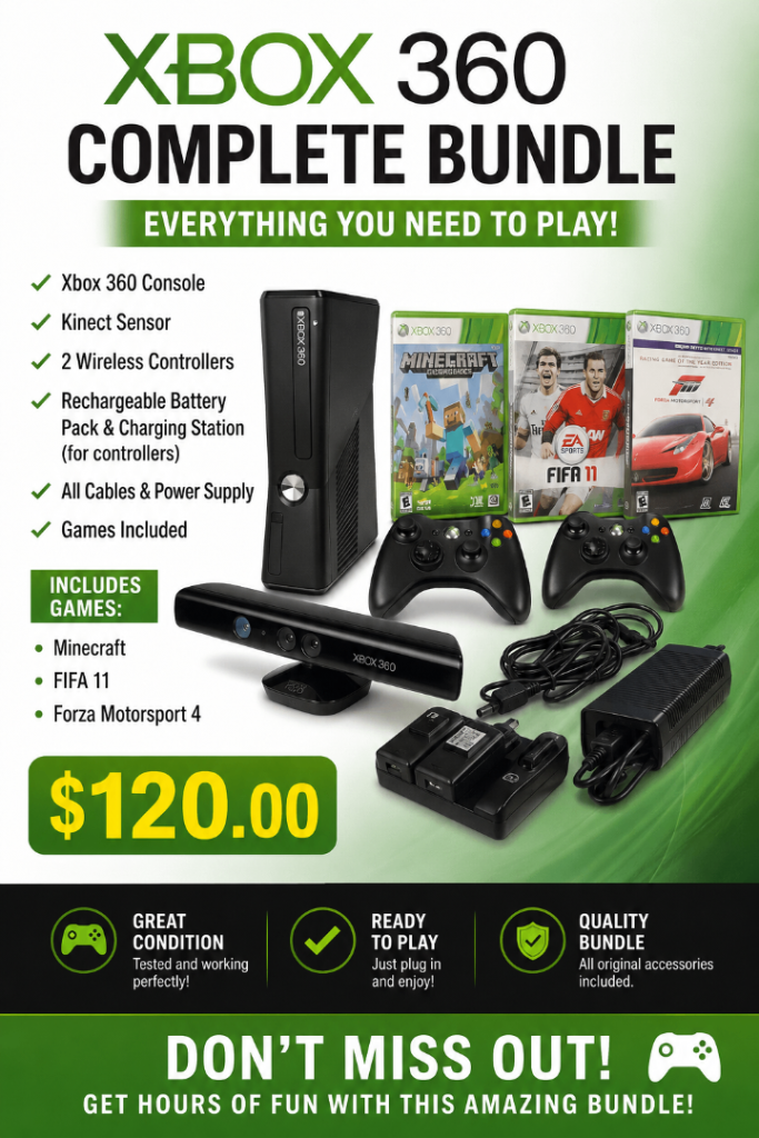 Xbox 360 Console Bundle with Kinect and Games