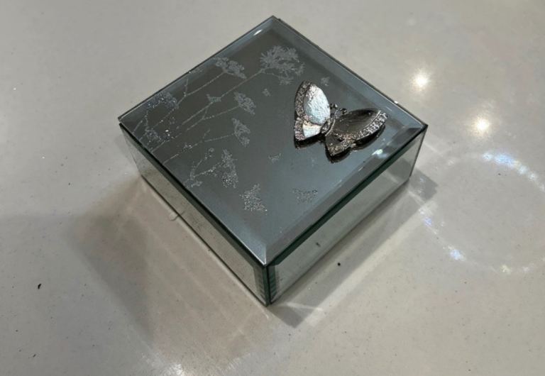 Hestia Mirrored Glass Jewellery Box with Butterfly