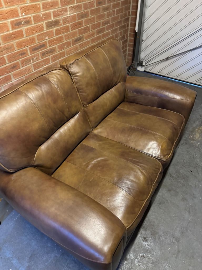 Comfortable Two-Seater Leather Sofa – Brown, Good Condition