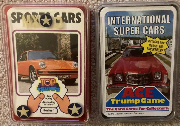 2 x Vintage Trump Card Games  Super Cars  & Sports Cars  