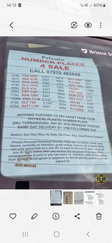 Cherished Number Private Personal plate KLU42S,