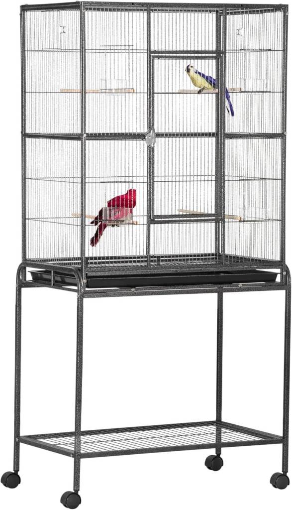 Large Bird Cage with Stand, Storage Shelf, for Parrot Canary Parakeet Cockatiels, 81 x 48 x 162.5 cm