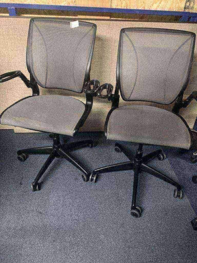 Pair of Grey Mesh Office Chairs on Wheels – Good Condition