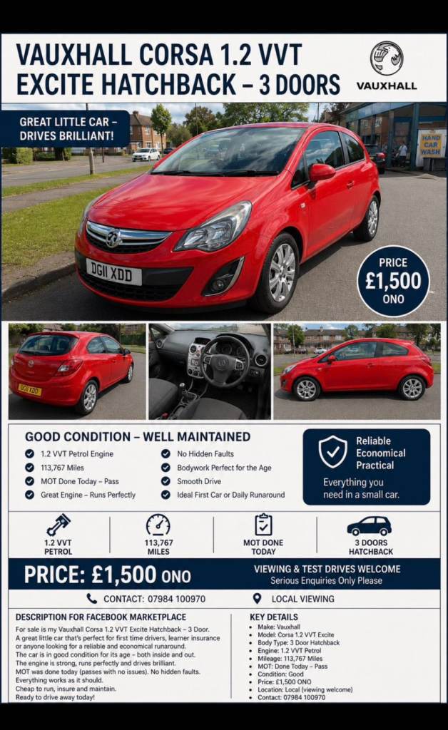 Vauxhall, CORSA, Hatchback, 2011, Manual, 1229 (cc), 3 doors