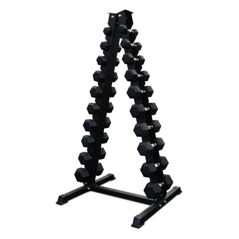 10 Pair Hex Dumbbell Set 1kg - 10kg with Rack - Weights Gym