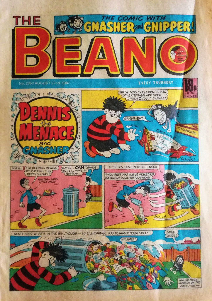 VINTAGE BEANO COMIC DENNIS THE MENACE GNASHER BIRTHDAY GNIPPER Magazine 22 Aug 1987 Edition No.2353