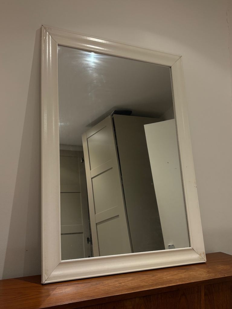 image for Large White Framed Wall Mirror – 104 x 74 cm
