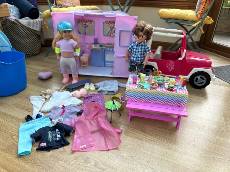 Our Generation caravan, Jeep, dolls and accessories 
