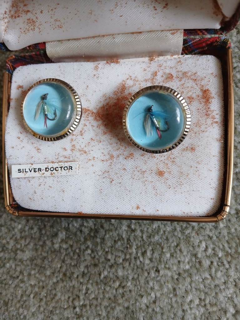 Vintage MacKay's Silver Doctor Fishing Fly Cufflinks in Box