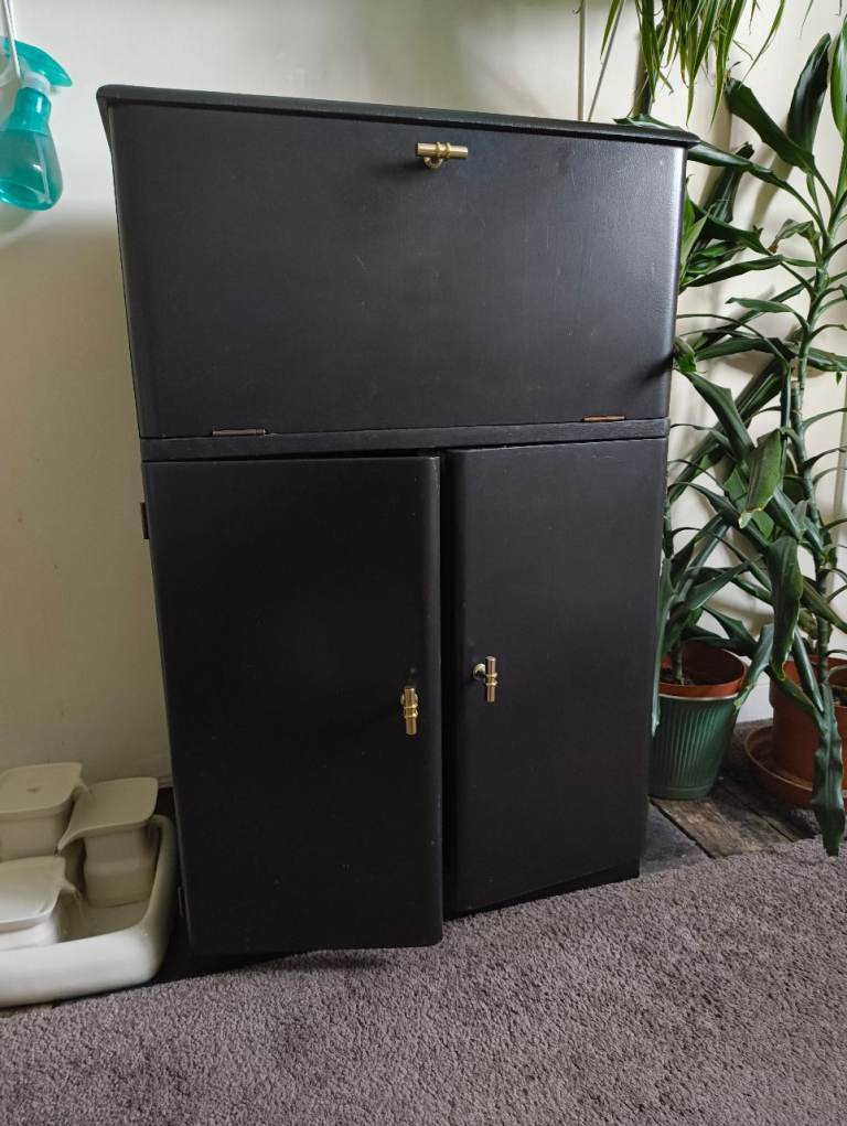 Vintage Upcycled Drinks Cabinet / Cocktail Cabinet – Black with Mirror