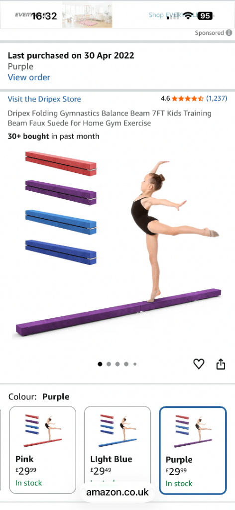 Gymnastics beam 7ft