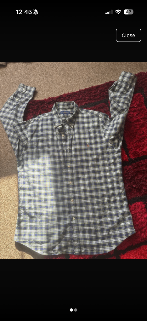 Ralph Lauren Checked Long-Sleeve Shirt – Blue & White, Good Condition