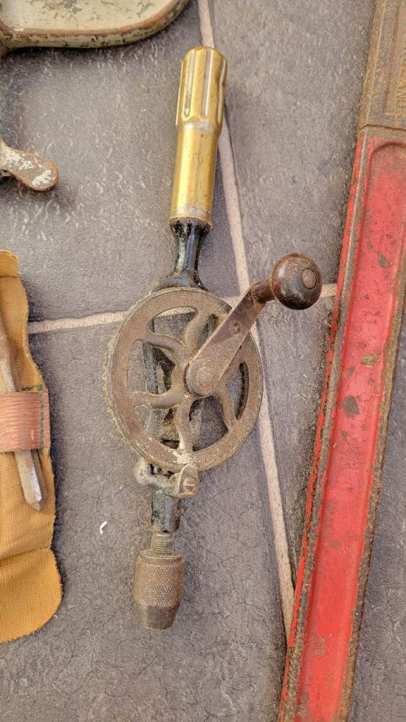 Vintage tools – pipe wrench, clamps, vice, hand drill