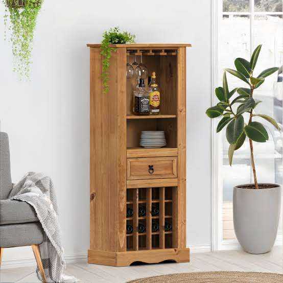 Wooden drinks cabinet with wine bottles storage rack