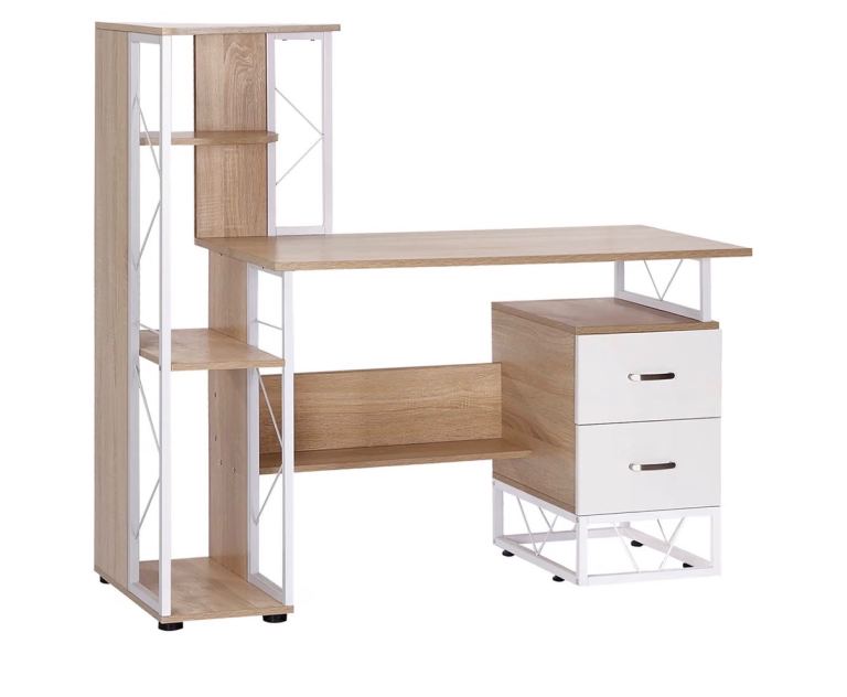 Modern Wood and White Desk with Shelves and Drawers