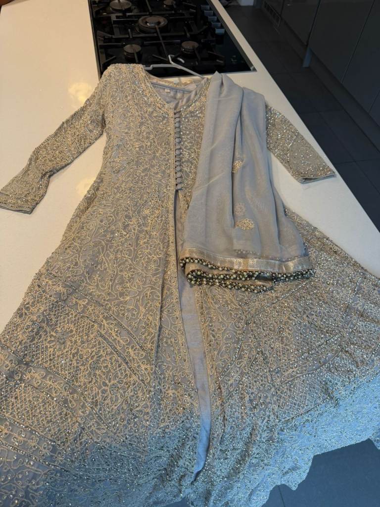 Gold Anarkali Wedding Guest Dress Indian Pakistani Party Outfit With Dupatta