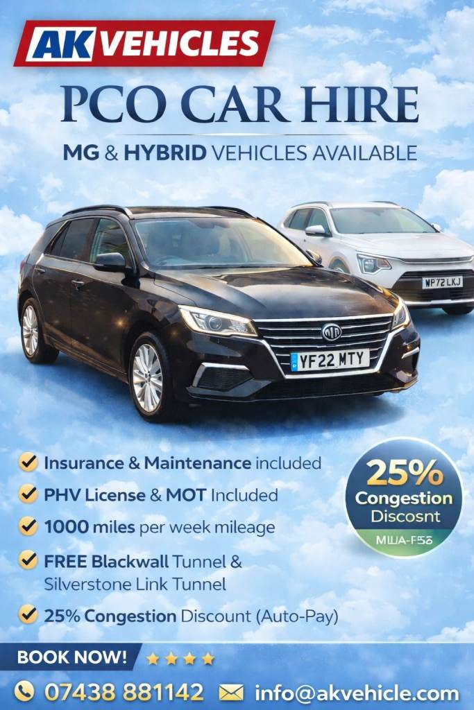 1-week rental Free ! Best Prices in London, Drive affordable PCO cars for Uber, Bolt, Ola, Freenow