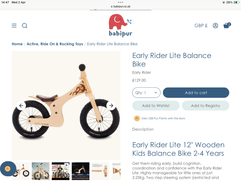 “Early Rider Lite” Childs Balance Bike.