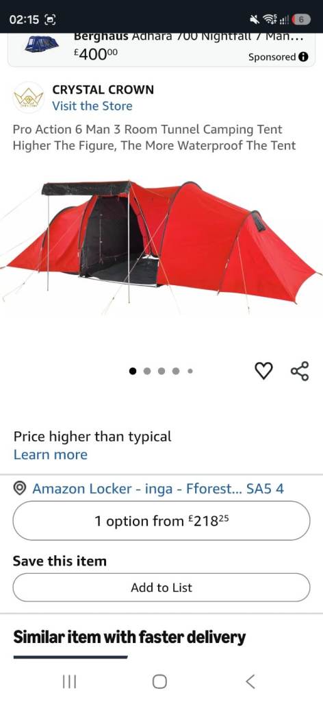 Pro Action 6 Man 3 Room Tunnel Camping Tent - Red, New