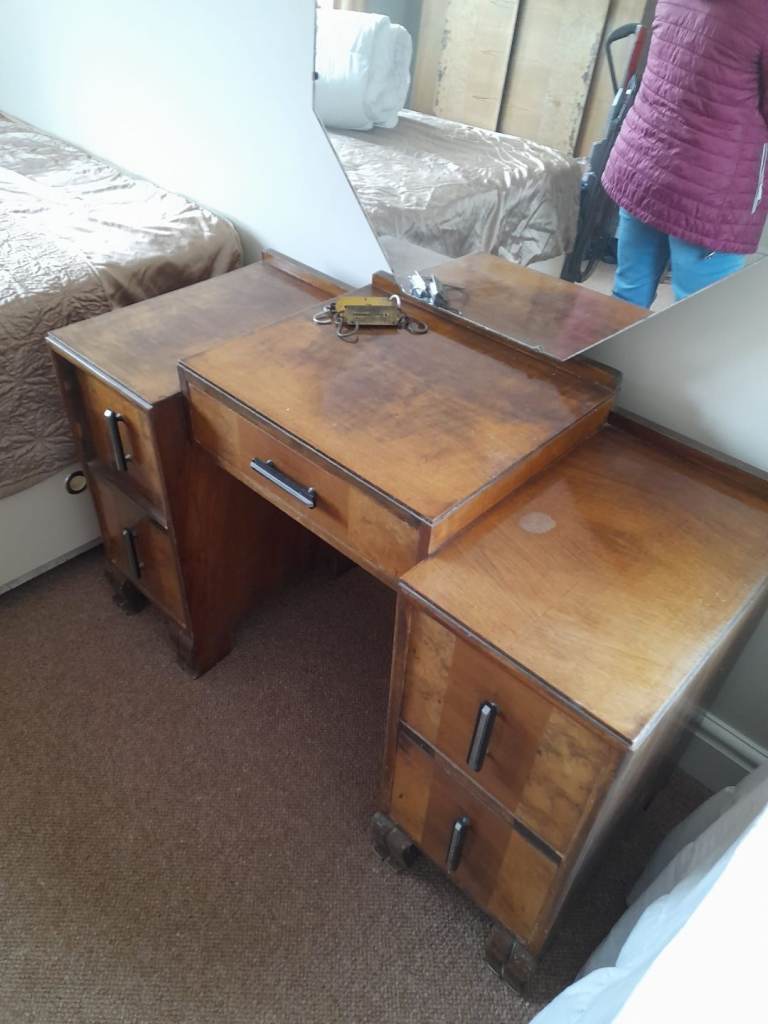 Art deco between 1920_1939 vanity desk with hexagon mirror