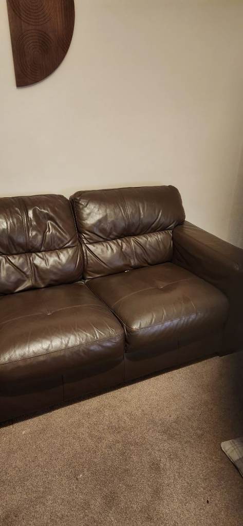 Brown leather 3 and 2 seater