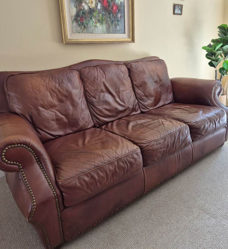 Comfortable Brown Leather Sofa – Good Condition