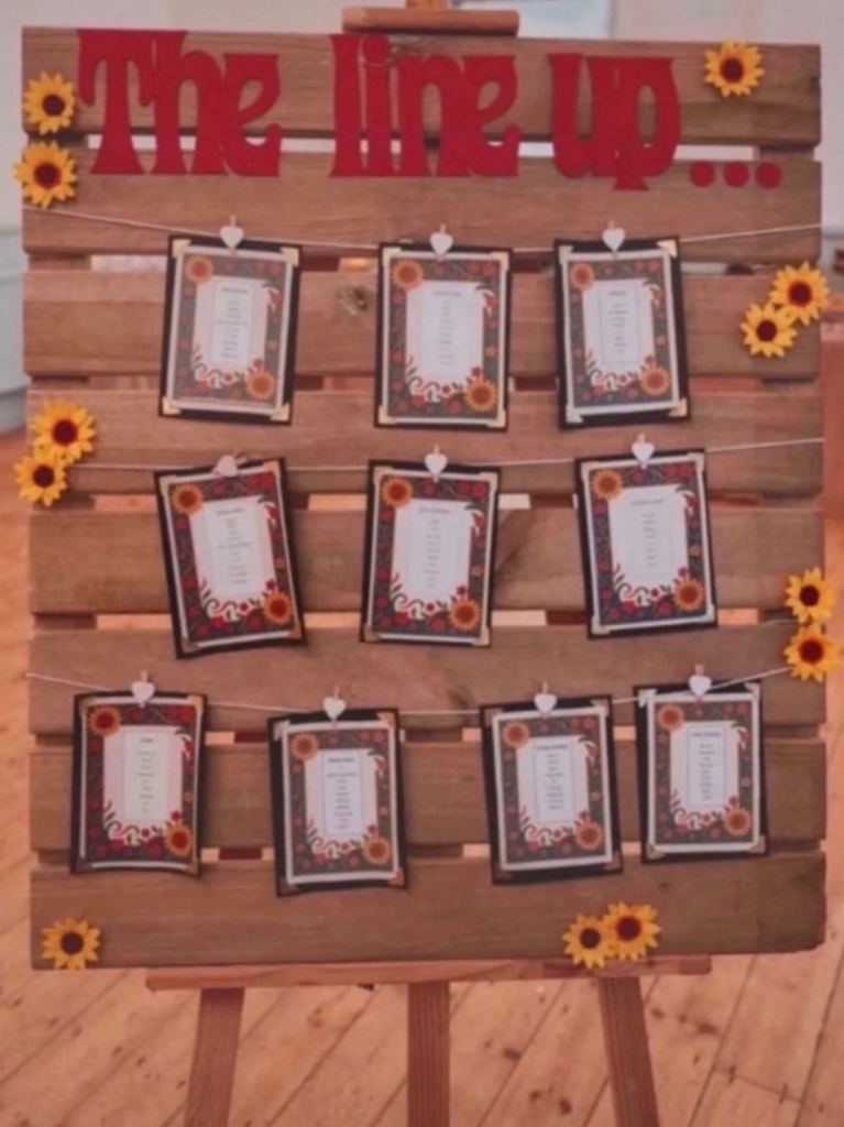 Wedding table plan and Polaroid picture pallets 