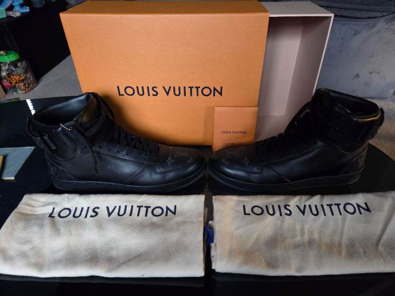 Louis Vuitton BlackGrey Graphite Canvas Rivoli High Top Sneakers Size 7.5 £140