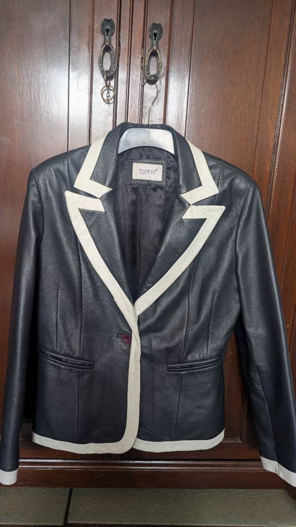  Black Jacket with Cream Trim – Good Condition