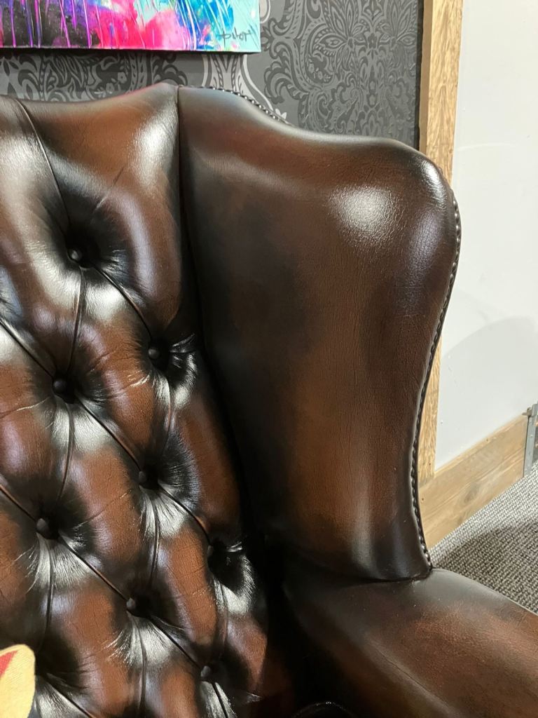 Stunning Refurbished RARE Chesterfield 3 Seater Queen Anne Sofa in Brown Leather - Delivery