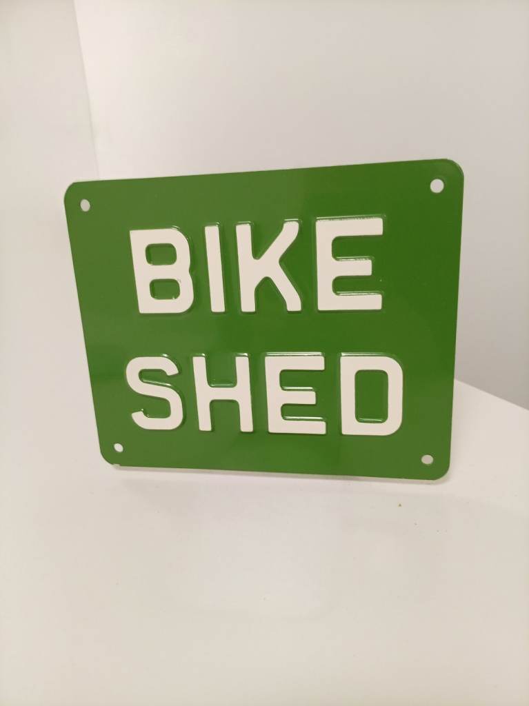 Bike Shed Metal Sign Green, White