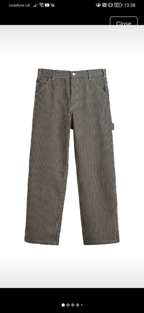 zara baggy fit strip white, and black carpenter trousers size waist  29