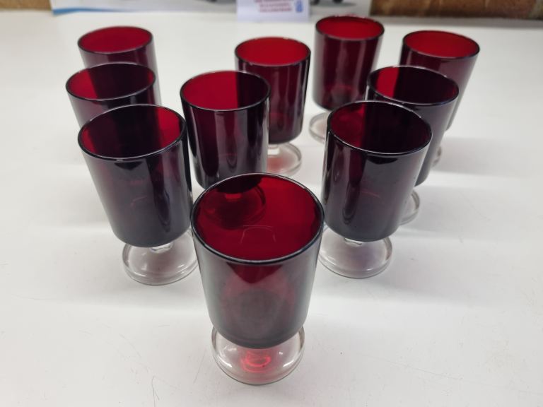 10 Small red glasses.  