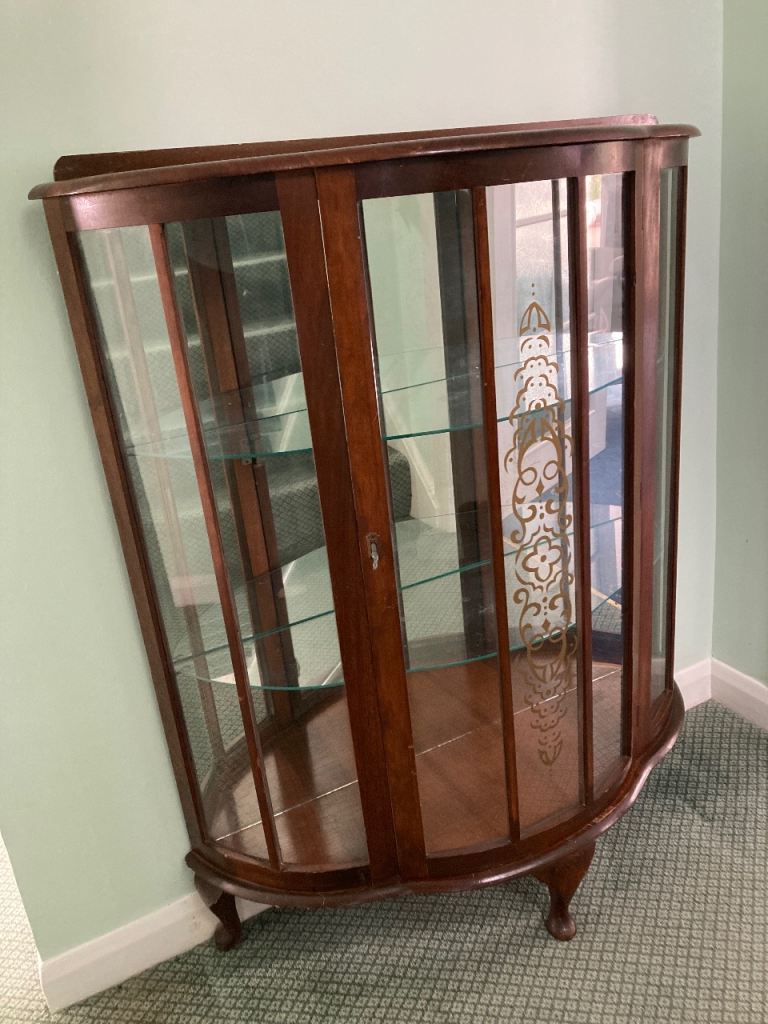 Half moon glass vintage display cabinet