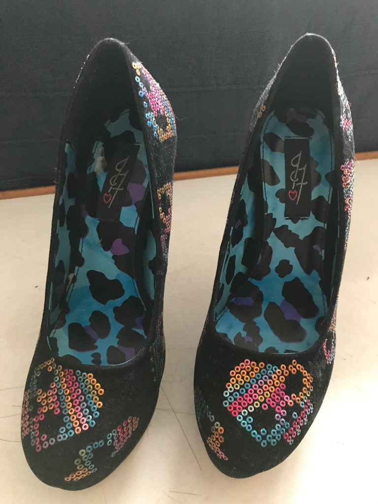 Pre-loved 'Iron Fist' Black Multicoloured Sequins Platform Stiletto Shoes - Size 4