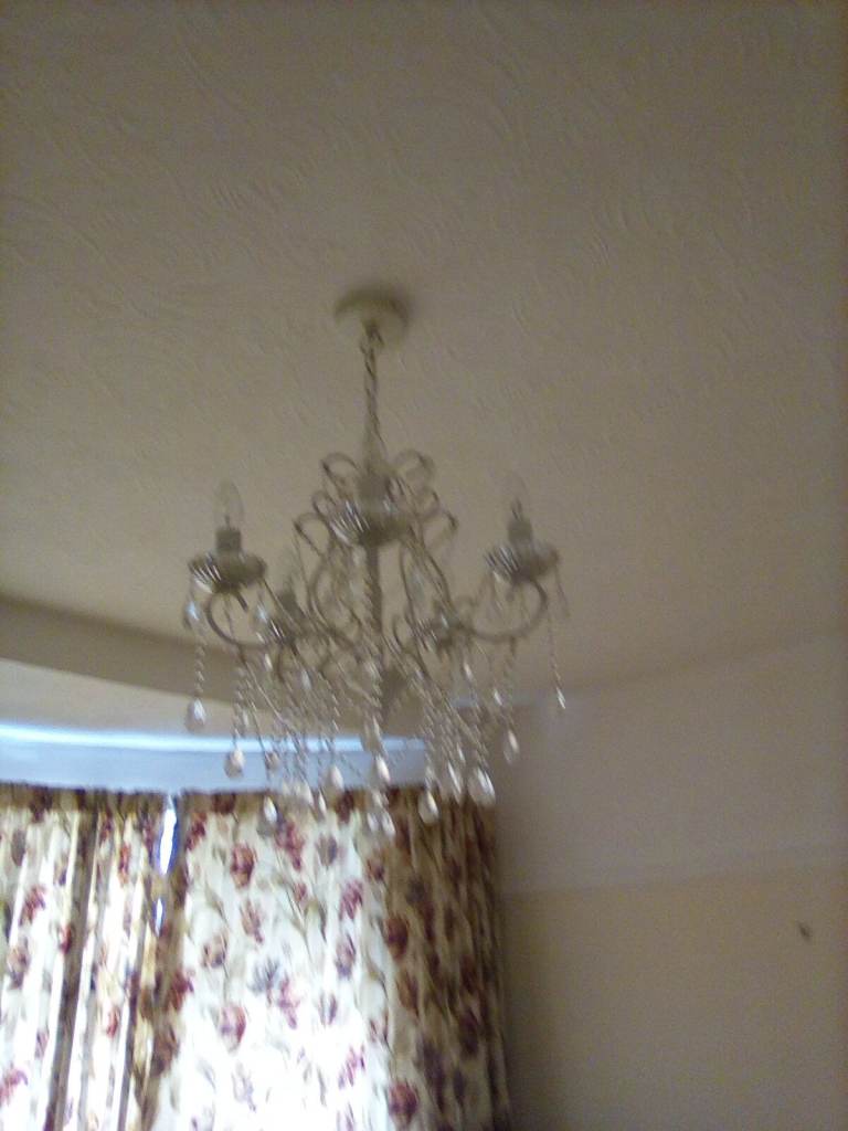 Lovely Silver Chandelier with Crystal Droplets – Good Condition