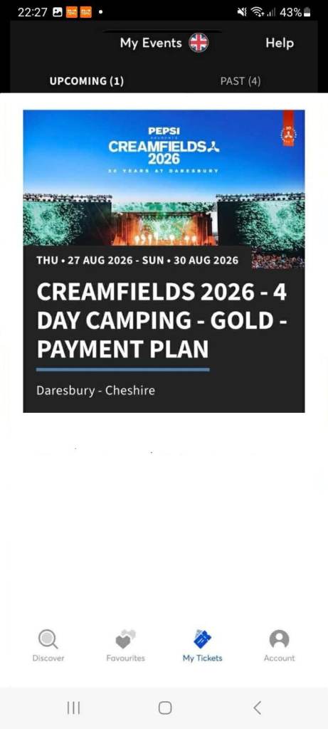 Creamfields 2026 4 day gold camping ticket