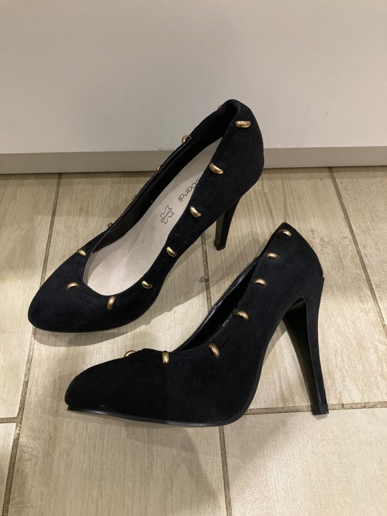 Black suede stiletto heels for sale