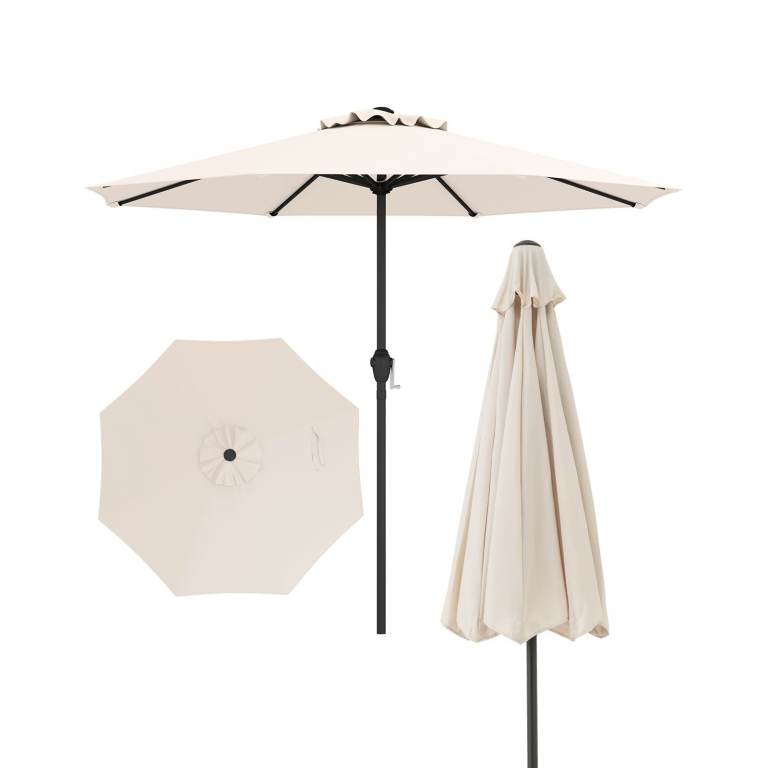 ⭐ ONLY £30 ⭐ Beige 250cm 7.5ft Outdoor Patio Heavy Duty Market Umbrella Parasol Push Button Tilt NEW